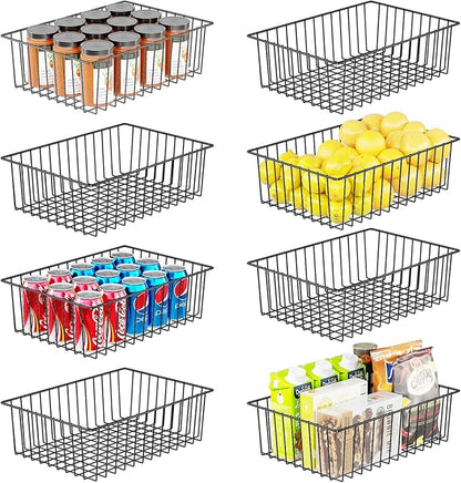 Simple Trending 8 Pack Large Wire Baskets for Organization, Metal Pantry Storage Baskets for Cabinet, Kitchen, Garage, Bathroom, Black
