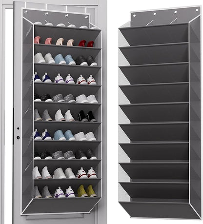 TAHAVICE 30 Pairs Over The Door Shoe Organizer, 10-Tier Hanging Shoe Rack with Deep Pocket for Closet, Extra Large Shoe Storage Holder for Sneakers, Boots, Heels(Grey)