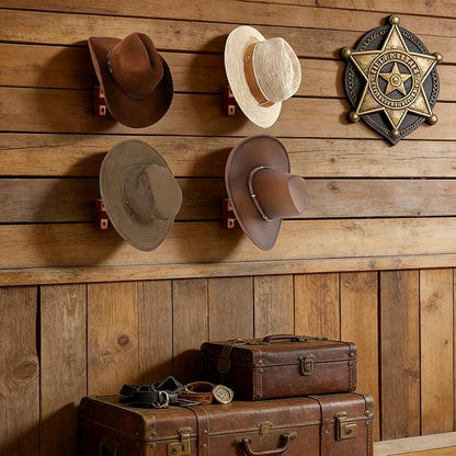 Horseshoe Cowboy Hat Holder for Wall – Rustic Wooden Western Hat Rack, Wall Mounted Hat Organizer for Cowboy Hats, Fedora, Baseball Caps – Farmhouse Entryway Closet Decor (Brown)