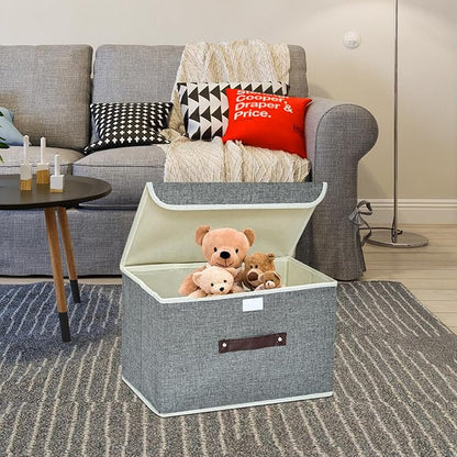 Storage Bin for Shelves Foldable Storage Organizing Basket with Lid&Handles Rectangle Closet Baskets,Gray Storage Bins, Storage Boxes for Home Office Car Dormroom