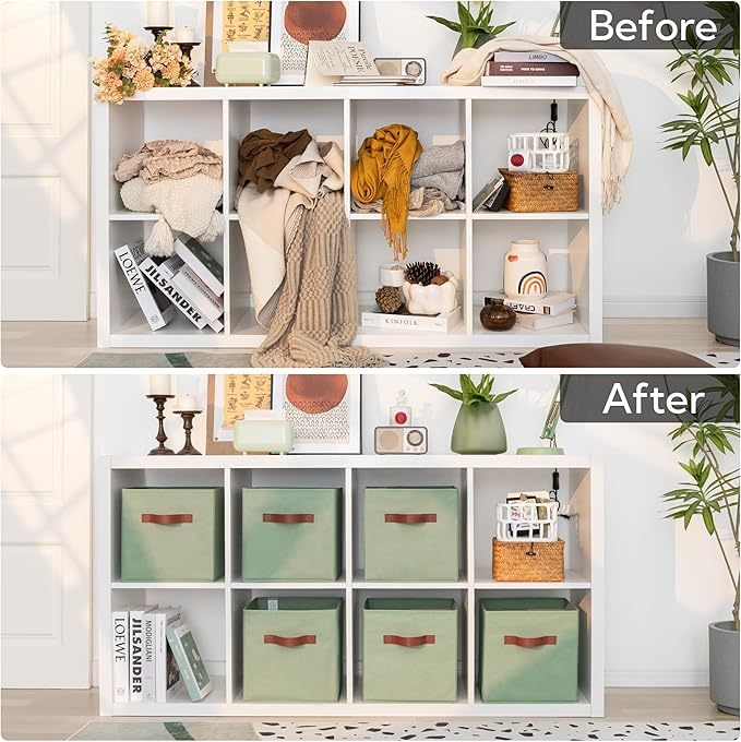 GRANNY SAYS 11 Inch Cube Storage Bins, Collapsible Fabric Storage Cubes with Handle, Closet Baskets for Organization, Storage Cubes for Shelves, Closet, Sage Green, 6-Pack