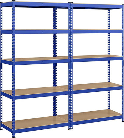 Topeakmart 2PCS 5-Tier Utility Shelves, Metal Storage Shelves Garage Shelving Unit Adjustable Garage Storage Shelves Storage Racks Heavy Duty Shed Shelving- Blue, 35.5 x 17.5 x 72 Inch