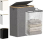 efluky Slim Laundry Basket with Lid, Narrow Laundry Hamper with Removable Bag, Skinny Dirty Clothes Basket with Bamboo Handles for Bathroom, Bedroom & Laundry Room, 65L Grey