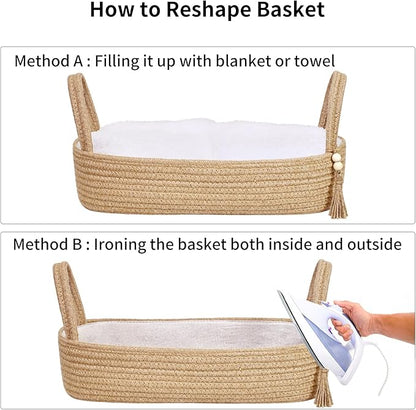 ABenkle XL Small Storage Basket, Jute Rope Woven Toilet Paper Tray Organizer for Toilet Tank Top, Boho Bathroom Decor Holder for Shelf Bedroom Living Room -16x6x4 Inches