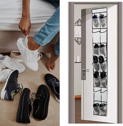 PVWSG Over The Door Shoe Organizer, 14 Large Mesh Pockets Hanging Shoe Rack for Closet Organizers and Storage, White, 2-pack (white)