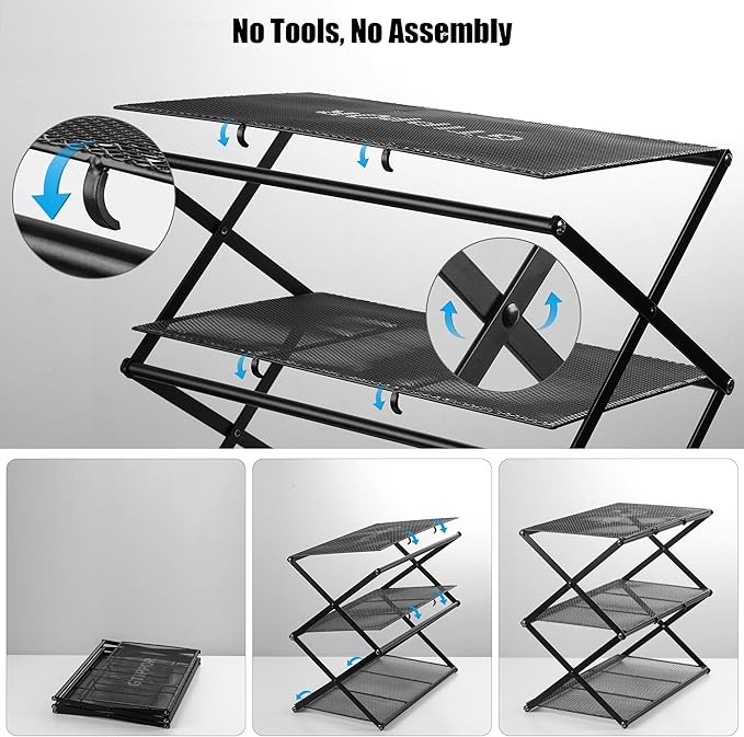 Shoe Rack for Entryway 5 Tier Foldable Shoe Rack Without Assembly Collapsible Metal Shoe Organizer Folding Shoe Storage Rack for Door, Living Room, Black