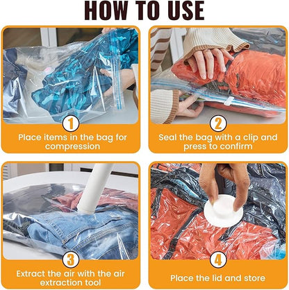 Vacuum Storage Bags,8 pack with Hand Pump .(2 Jumbo,2 Large,2 Medium,2 Small) Space Saving solution for Storage,Travel,Moving purposes.