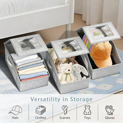 Stackable Hat Storage for Baseball Caps, 3 PCS Hat Storage Boxes for Closet, Holds up to 45 Caps with Cardboard, Hat Organizer for Women & Men(Two Clear Window) (Grey 3-pack)