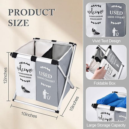 Shoe Cover Dispenser Foldable Shoe Covers Box Realtor Supplies,Holder with Used Shoe Covers and Please Remove Your Shoes Sign for Open House Supplies(Gray,Beige)
