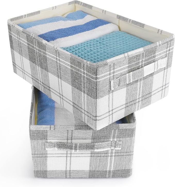 ANMINY 2 Pack Large Closet Storage Baskets for Shelves, 18 x 12 Inch Collapsible Fabric Storage Bins Washable Cloth Closet Organizing Bins Decorative Storage Baskets with Handles, Light Gray