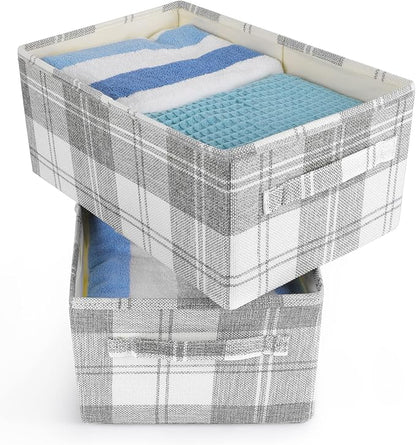 ANMINY 2 Pack Large Closet Storage Baskets for Shelves, 18 x 12 Inch Collapsible Fabric Storage Bins Washable Cloth Closet Organizing Bins Decorative Storage Baskets with Handles, Light Gray