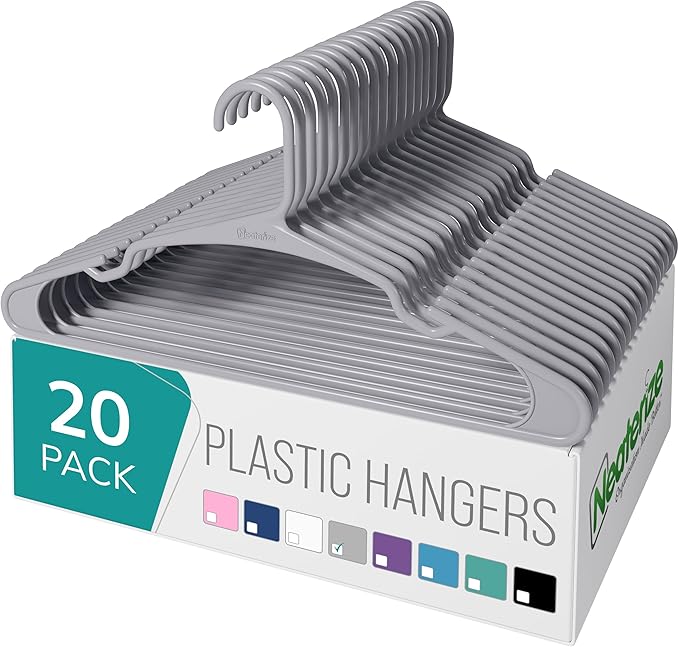 NEATERIZE Clothes Hangers Plastic 20 Pack for Adults - Plastic Hangers, The Perfect Coat Hanger and Space Saving Clothes Hangers for Closet, Percheros Ganchos para Colgar Ropa Hangars - Blue Hangers