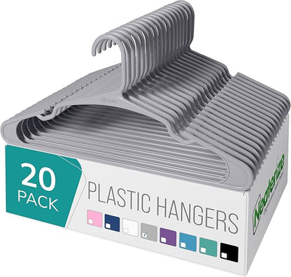 NEATERIZE Clothes Hangers Plastic 20 Pack for Adults - Plastic Hangers, The Perfect Coat Hanger and Space Saving Clothes Hangers for Closet, Percheros Ganchos para Colgar Ropa Hangars - Blue Hangers