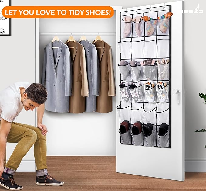 MISSLO Over The Door Shoe Organizer 24 Large Mesh Pockets, White