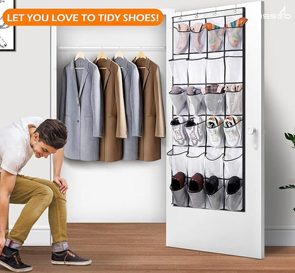 MISSLO Over The Door Shoe Organizer 24 Large Mesh Pockets, White