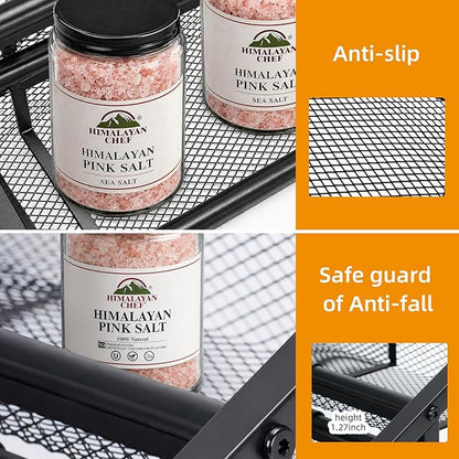 2 Tier Expandable Spice Rack Organizer for Kitchen，13.7"-23.6" Expandable Spice Organization Shelf,Metal Pantry Storage Shelves Racks,Space Saving for for Pantry, Counter top (Patent Pending)