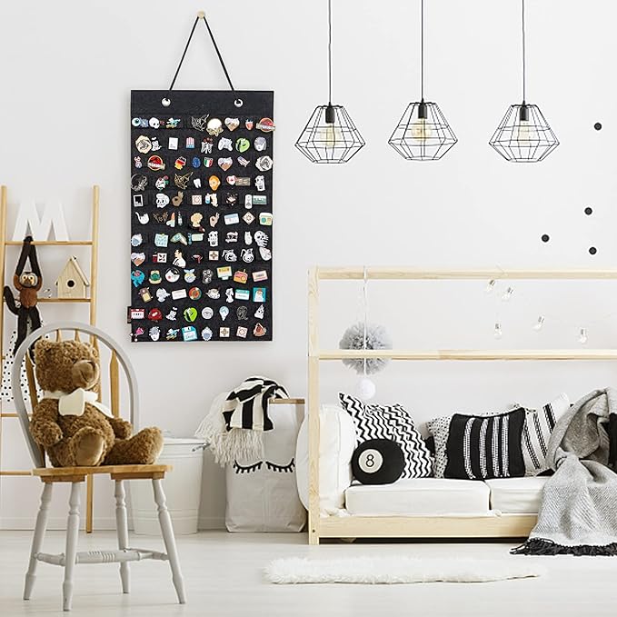 PACMAXI Hanging Brooch Pin Organizer, Display Pins Storage Case, Brooch Collection Storage Holder, Holds Up to 96 Pins.(Not Include Any Accessories) (S-96 Slots, Dark gray, Small)