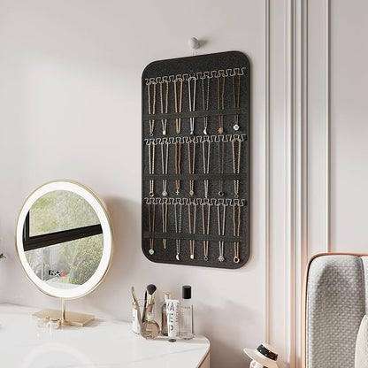 Hanging Jewelry Organizer Storage, 40 Pockets 36 Hooks Necklace Earring Bracelet Ring Organizer, Double - Sided Design, Black and Beige
