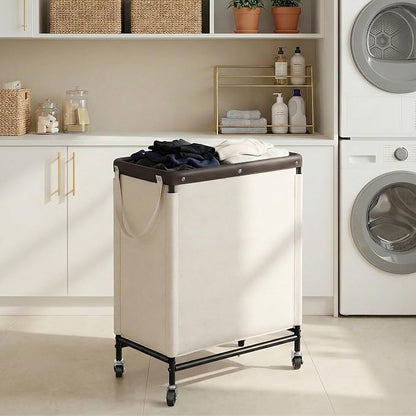 StorageWorks 2 Section Laundry Hamper, Rolling Laundry Cart with Wheels and Handles, Laundry Room Double Sorter for Organizer and Storage, 26.4 Gal(100L), Beige