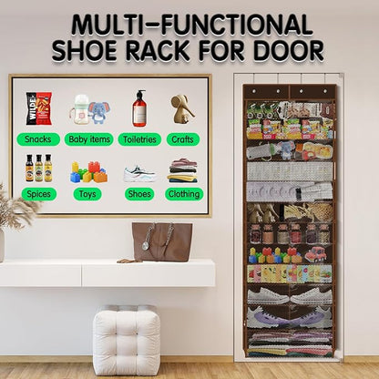 Kotkn Over The Door Shoe Organizer with 12 Large Breathable Pockets - Durable Hanging Storage for the Entire Family's Shoes (Espresso)