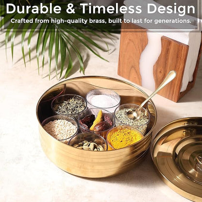 Prarabdh Golden Masala Box Gold Plated Spice Box with spoon for Kitchen