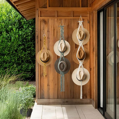 Bohemian Hat Rack Hat Hanger, Macrame Hat Organizer for Wall Hanging, Handmade Hat Holder, Hat Storage for Wide-Brim Hats, Boho Hat Display for Bedroom, Living Room(3 Styles & 3 Colors)