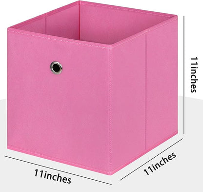 Foldable Storage Cubes Bins ,11 Inch Cloth Storage Cube Fabric Storage Box Cubes Organizer Baskets with Handles for Home Organizer Set of 3 (Pink)