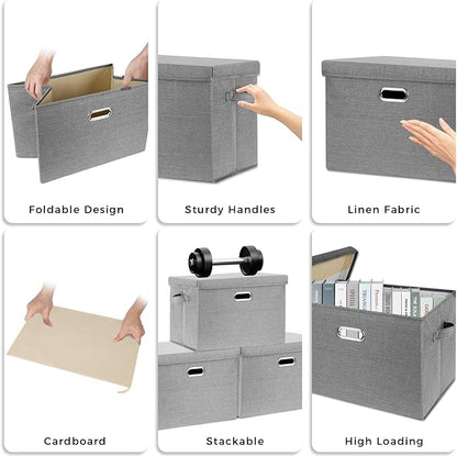 SNWDN 4 Pack Collapsible Fabric Storage Bins with Lids Fabric storage box with lids for closet organizers and storage (grey 14.6x10.6x10.2 inches)
