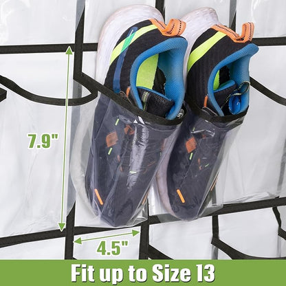 MISSLO 35 Clear Large Pockets Over The Door Shoe Organizer Sturdy Oxford Fabric Hanging Shoe Rack Closet Shoe Holder Hanger, White