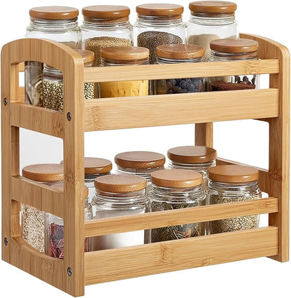 Briful 2 Tier Bamboo Spice Rack Organizer for Countertop, Small Kitchen Shelf for Spices, Coffee Bar, Pantry & Cabinet Organization