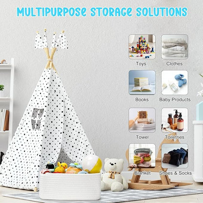 3-Pcs Shelf Baskets for Organizing, Closet Organizer Bins, Small Woven Baskets, Rope Toy Basket, Storage Basket for Shelves, Cube Decorative Box, 11.8×7.8×5.1”, White