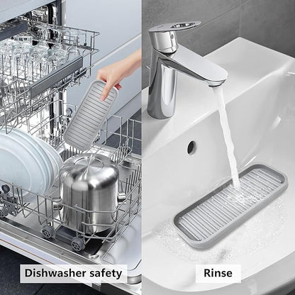 Silicone Sponge Holder 2 Pack, Dish Soap Holder for Kitchen Counter, Waterproof Sponge Soap Tray for Kitchen Sink Bathroom, Multipurpose Sink Caddy Organizer for Soap Dispenser Light Grey