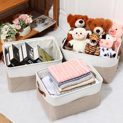 Uiifan 8 Pack 16 x 12 x 10 Inch Large Storage Baskets Collapsible Fabric Storage Cubes Bins with Handles for Shelves Closets Nursery Home Clothes Toys Organizers, Beige