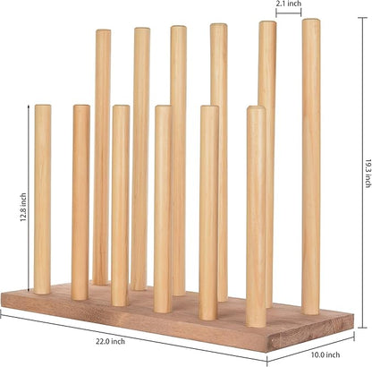 MyGift Natural Brown Wood Entryway Boot Rack Organizer Tall Boots Inverter Holder - Holds up to 6 Pairs