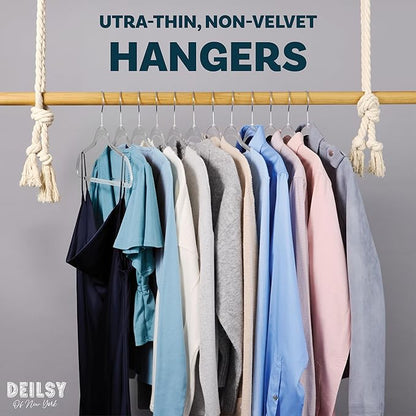 DEILSY™ Clear Hangers 50 Pack with Silver Hook - Non Velvet Slim Hangers - Durable Hanger Space Saver for Closet Organization, Shirts, Dresses, Jackets, Pants, Adult Clothes Storage Solution