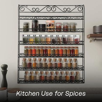 PANA 6 Tier Wall Mounted Metal Rack Shelf, Versatile Organizer for Nail Polish, Essential Oils, Kitchen Spices, and Craft Hobby Items, Sturdy Storage with Decorative Design (Black, 1pc)