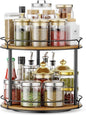 12.4" Lazy Susan Organizer 2 Tier, Rotating Spice Rack, Wooden Spinning Spice Holder for Inside Cabinet, Pantry, Kitchen, Countertop, Bathroom and Vanity, Versatile Storage