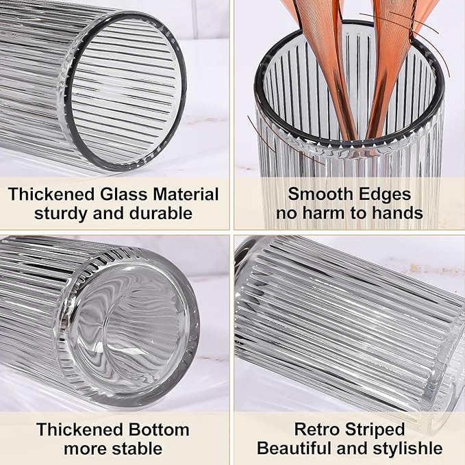 DASITON Makeup Brush Holder Organizer, Crystal Glass Makeup Brushes Storage Holder, Vintage Make Up Brush Cup for Vanity, Pen Pencil Holder for Desk, Toothbrush Holders for Bathroom (Grey SL)