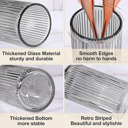 DASITON Makeup Brush Holder Organizer, Crystal Glass Makeup Brushes Storage Holder, Vintage Make Up Brush Cup for Vanity, Pen Pencil Holder for Desk, Toothbrush Holders for Bathroom (Grey SL)