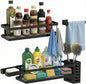 PUSDON 5-in-1 Shower Caddy & Kitchen Organizer Set, Wall Mount Wide Spice Rack with Paper Towel Holder, Utensil Holder, Soap Dish, Rustproof Mesh Baskets Hold 50LBS - Matte Black, Guardrail