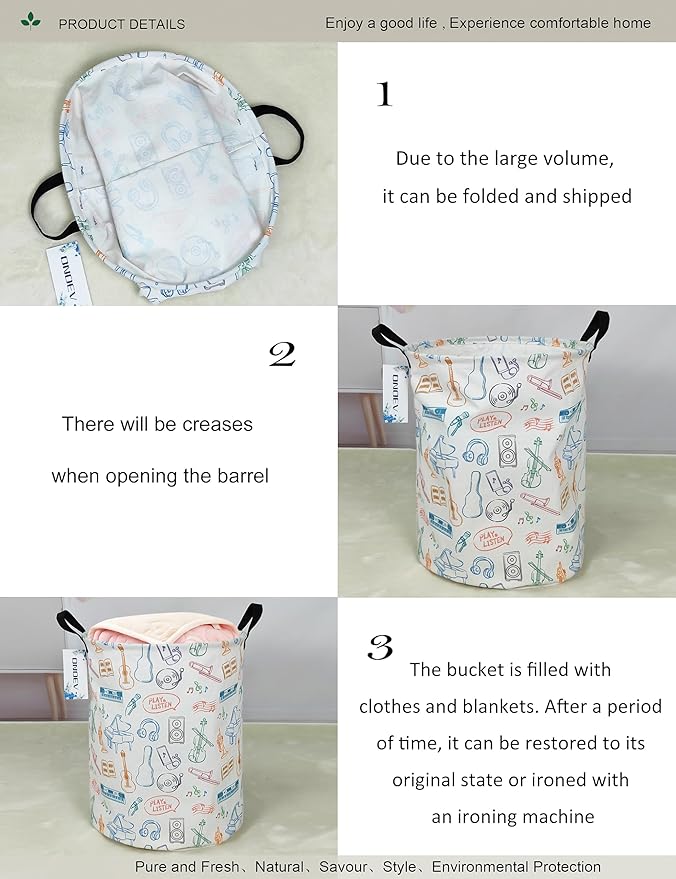 Round Waterproof Laundry Basket,Gift Basket,Suitable for Children's Room and Toy Storage(Musical instrument)