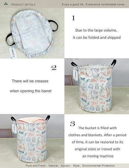 Round Waterproof Laundry Basket,Gift Basket,Suitable for Children's Room and Toy Storage(Musical instrument)