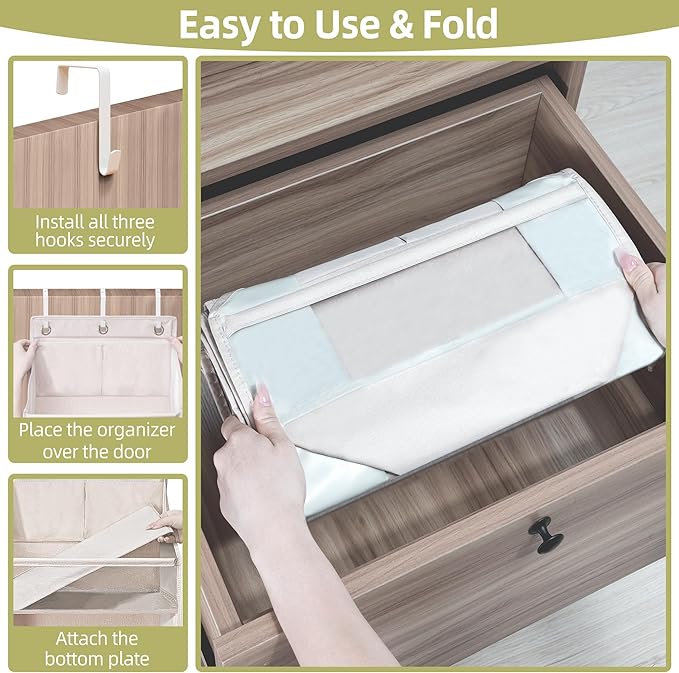 Over Door Organizer with 6 Extra Large Pockets and 12 Side Pockets, Large Capacity Hanging Storage Organizer with Clear Window for Shoes, Diapers, Beige, 6 Layers, 2-Pack