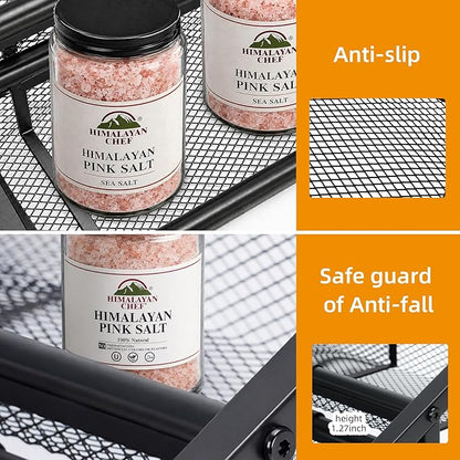 3 Tier Expandable Spice Rack Organizer for Kitchen，13.7"-23.6" Expandable Spice Organization Shelf,Metal Pantry Storage Shelves Racks,Space Saving for for Pantry, Counter top (Patent Pending)