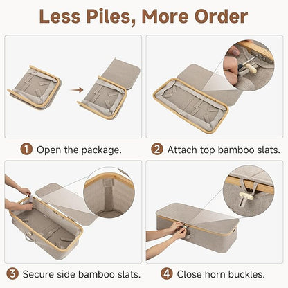 StorageWorks Underbed Storage Containers with Lids, 2-Pack 7" Low Profile Under Bed Storage Box with Bamboo Frame for Clothes, Bedding, Blankets and Shoes, 42L Sturdy Fabric Organizer, Taupe