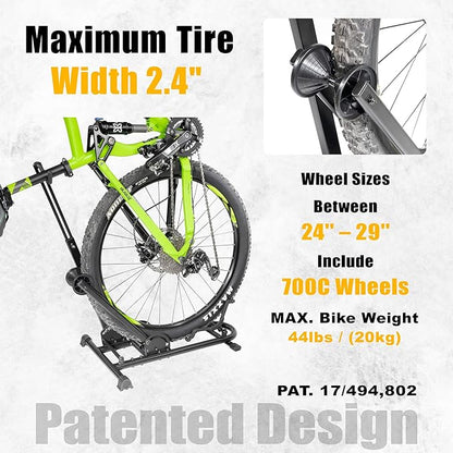 BIKE HAND Upright Bike Stand - Premium Quality Vertical & Horizontal Adjustable Bicycle Floor Parking Rack - for Storing MTB Road Bikes - up to 29” Wheel Size - Seatpost Stabilizer Ver. 1-1 Bike