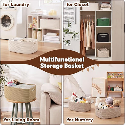 OIAHOMY Storage Basket for Shelves, Closet Cube Storage Bins Baskets for Clothes Blanket Towels, Baby Nursery, Toy Baskets Box, Woven Rope Basket, 15.75 * 11.81 * 7.09 IN, 2 Packs Olive Green