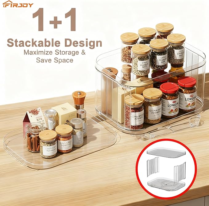 Lazy Susan Organizer for Cabinet, Pantry, Countertop (2 Tier 14" x 10" Clear - 1 Pack, Rectangular)