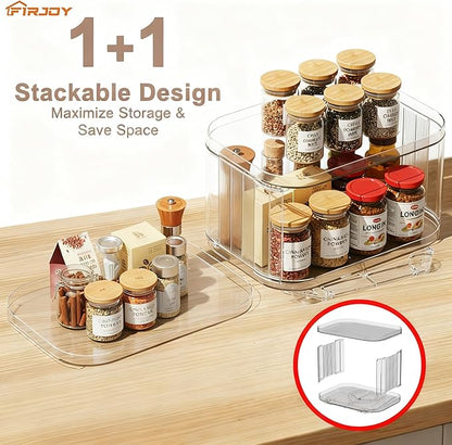 Lazy Susan Organizer for Cabinet, Pantry, Countertop (2 Tier 14" x 10" Clear - 2 Pack, Rectangular)