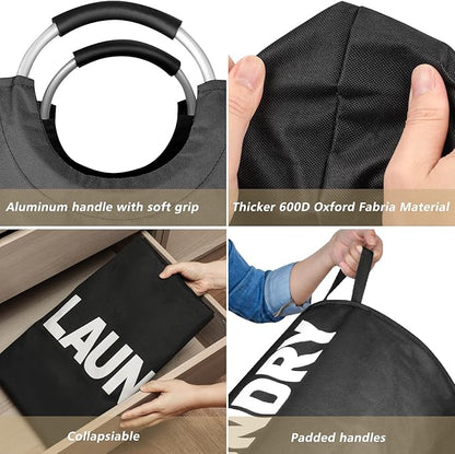 Maxsilan 90L Large Laundry Basket, Freestanding Tall Clothes Hamper, Collapsible Laundry Bag, Black